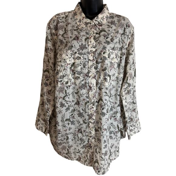 Lauren Ralph Luaren Tops - Lauren Ralph Lauren Womens Floral Button Shirt 2X Cotton Blouse Cream New